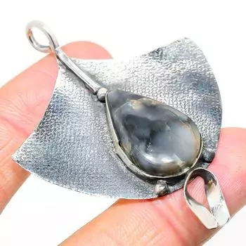 Подвеска из натурального океанического дымчатого агата из стерлингового серебра 925 пробы 2,56 дюйма r0z43