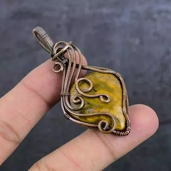 Подвеска из натурального океанического яшмового драгоценного камня в виде медной проволоки 2,76 дюйма I6E98
