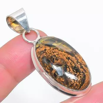 Подвеска из натурального океанического яшмового камня из стерлингового серебра 925 пробы 1,89 дюйма v5r10