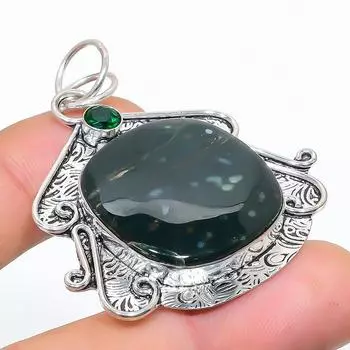 Подвеска из натурального океанического яшмового камня из стерлингового серебра 925 пробы 2,17 дюйма J7s27