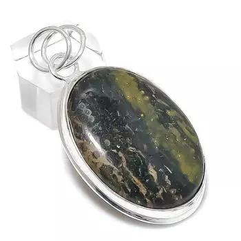 Подвеска из натурального океанического яшмы из стерлингового серебра 925 пробы 2,17 дюйма P2G88