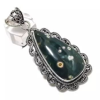 Подвеска из натурального океанического яшмы из стерлингового серебра 925 пробы 2,76 дюйма p9q80