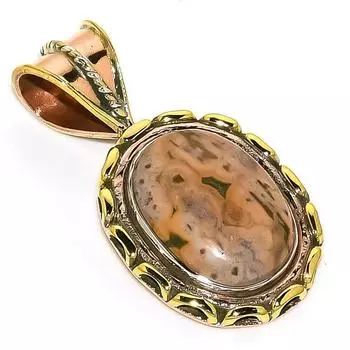 Подвеска из натурального океанического яшмы из двухцветного стерлингового серебра 925 пробы 1,50 дюйма C6A46