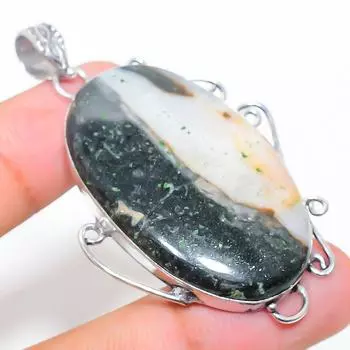 Подвеска из натурального океанического яшмы ручной работы из стерлингового серебра 925 пробы 2,32 дюйма M8C64