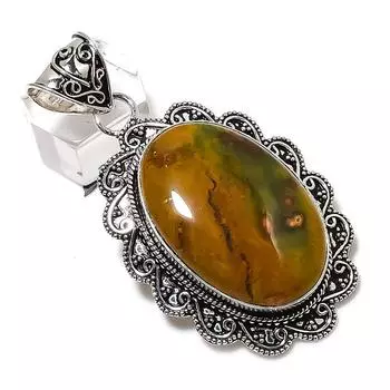 Подвеска из натурального океанического яшмы, стерлингового серебра 925 пробы, ручная работа, 2,52 дюйма, u5W15