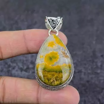 Подвеска из натурального океанического яшмы, стерлингового серебра 925 пробы, ручная работа, 2,25 дюйма, o1l17