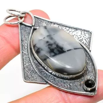 Подвеска из натурального океанского агата и шпинели из стерлингового серебра 925 пробы 2,84 дюйма C6Z91