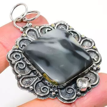 Подвеска из натурального океанского агата и топаза из стерлингового серебра 925 пробы 2,52 дюйма n7l34