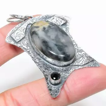 Подвеска из натурального океанского агата и шпинели из стерлингового серебра 925 пробы 2,60 дюйма T7G78