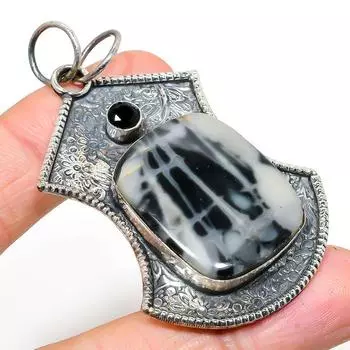 Подвеска из натурального океанского агата и шпинели из стерлингового серебра 925 пробы 2,56 дюйма h7J97