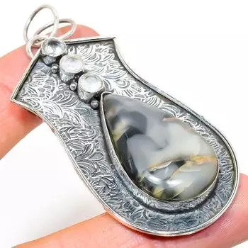 Подвеска из натурального океанского агата и топаза из стерлингового серебра 925 пробы 2,88 дюйма e9u35