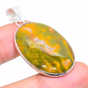 Подвеска из натурального океанского камня яшмы ручной работы из стерлингового серебра 925 пробы 1,77 дюйма V1k82