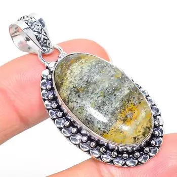 Подвеска из натурального океанского яшма ручной работы из стерлингового серебра 925 пробы 2,05 дюйма c9V59