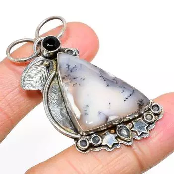 Подвеска из натурального опала дендрита, черного шпинеля из стерлингового серебра 925 пробы 2,17 дюйма T1J58