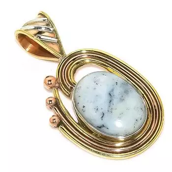 Подвеска из натурального опала дендрита двухцветная из стерлингового серебра 925 пробы 1,50 дюйма K6T47