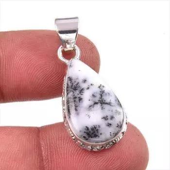 Подвеска из натурального опала дендрита из стерлингового серебра 925 пробы 1,5 дюйма O5b08