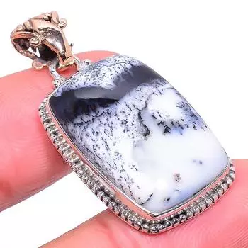 Подвеска из натурального опала дендрита из стерлингового серебра 925 пробы в двух тонах 1,65 дюйма D0u51