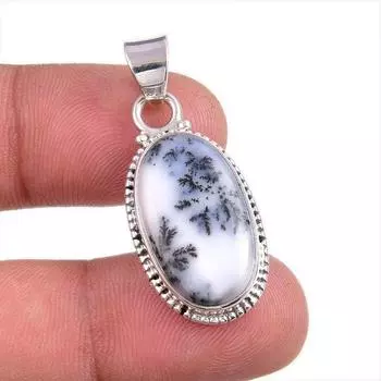 Подвеска из натурального опала дендрита из стерлингового серебра 925 пробы 1,5 дюйма u0d12