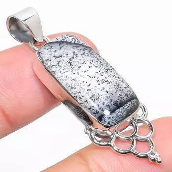 Подвеска из натурального опала дендрита из стерлингового серебра 925 пробы 1,75 дюйма o8a87