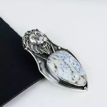 Подвеска из натурального опала-дендрита, серебро 925 пробы — дизайн ручной работы, повседневные украшения, уникальная подвеска из опала-дендрита, подарки на День отца 2.55 белый