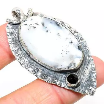 Подвеска из натурального опала-дендрита, шпинели, стерлингового серебра 925 пробы, 2,36 дюйма, s3n35