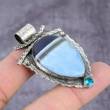 Подвеска из натурального опала Овайи и синего топаза из стерлингового серебра 925 пробы 2,25 дюйма C6n73