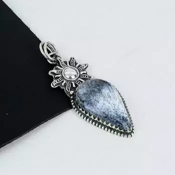 Подвеска из натурального опала с дендритом, серебро 925 пробы — дизайн ручной работы, повседневные украшения, уникальная подвеска из опала с дендритом, праздничные подарки 2.95 белый