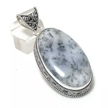 Подвеска из натурального опала с дендритом из стерлингового серебра 925 пробы 2,48 дюйма Q9b24