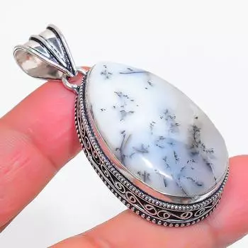 Подвеска из натурального опала с дендритом из стерлингового серебра 925 пробы 2,17 дюйма I8Z70