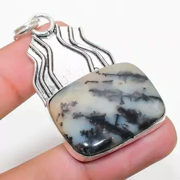 Подвеска из натурального опала с дендритом из стерлингового серебра 925 пробы 2,25 дюйма J9L60