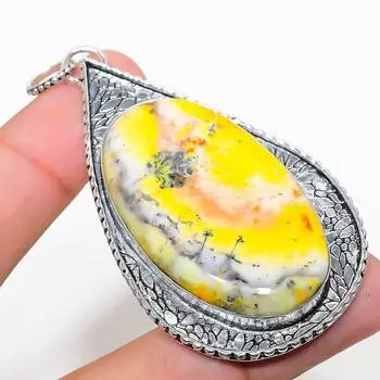 Подвеска из натурального опала с дендритом из стерлингового серебра 925 пробы 2,84 дюйма F7u09