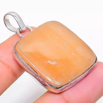 Подвеска из натурального оранжевого авантюрина из стерлингового серебра 925 пробы 1,73 дюйма L7w52