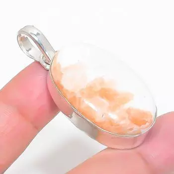 Подвеска из натурального оранжевого сколецита из стерлингового серебра 925 пробы 1,97 дюйма j5U18