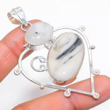 Подвеска из натурального паутины из яшмы ручной работы из стерлингового серебра 925 пробы 2,80 дюйма p6l83