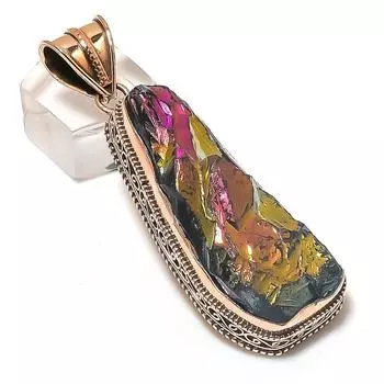 Подвеска из натурального павлина с титановым аурой и медным драгоценным камнем 2,60 дюйма y6D35