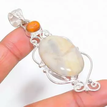 Подвеска из натурального перистого агата, ручная работа, серебро 925 пробы, 2,92 дюйма, A8z85