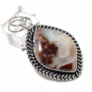 Подвеска из натурального перистого агата, ручная работа, серебро 925 пробы, 2,17 дюйма, v7M23