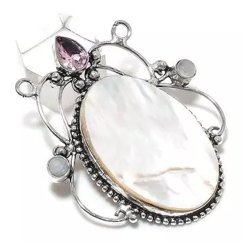 Подвеска из натурального перламутра и аметиста из стерлингового серебра 925 пробы 2,25 дюйма H1q36