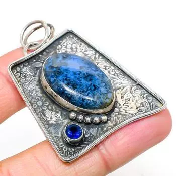 Подвеска из натурального петерсита, голубого топаза, стерлингового серебра 925 пробы, 2,05 дюйма, f1S68