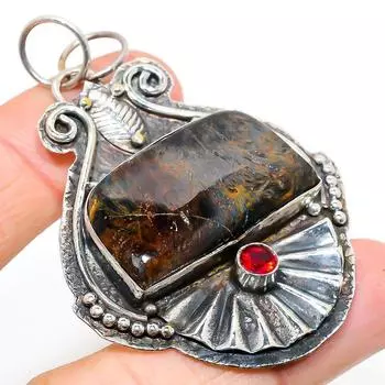 Подвеска из натурального петерсита, граната, стерлингового серебра 925 пробы, 2,48 дюйма, Z0L44