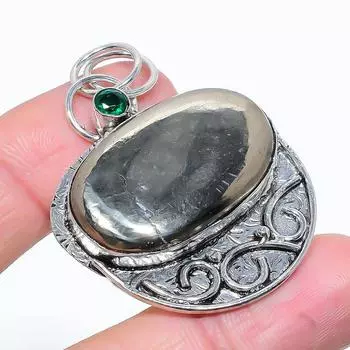 Подвеска из натурального пирит-агата и диопсида из стерлингового серебра 925 пробы 2,09 дюйма g6P86