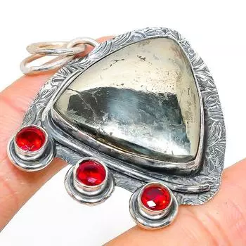 Подвеска из натурального пирита, граната, стерлингового серебра 925 пробы, 1,97 дюйма, W6y75