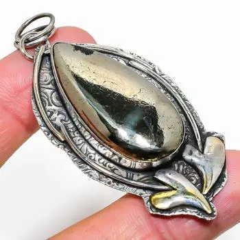 Подвеска из натурального пирита и агата, изготовленная вручную из стерлингового серебра 925 пробы, 2,88 дюйма, F0A34