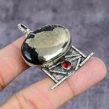 Подвеска из натурального пиритового агата и граната ручной работы из стерлингового серебра 925 пробы 2,27 дюйма n3u47