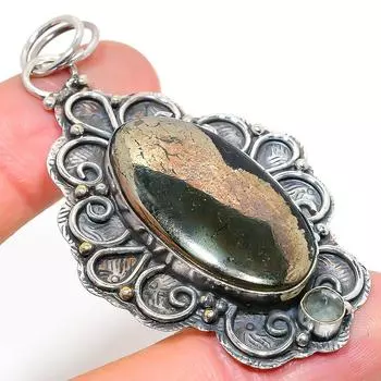 Подвеска из натурального пиритового агата и халцедона из стерлингового серебра 925 пробы 2,80 дюйма v3A42