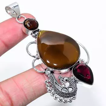 Подвеска из натурального полихромного яшма, аметиста, стерлингового серебра 925 пробы, 3,07 дюйма, R1e76