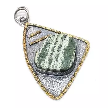 Подвеска из натурального полосатого зеленого опала из стерлингового серебра 925 пробы в двух тонах 2,72 дюйма l4y64