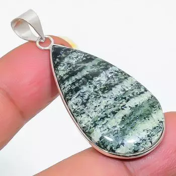 Подвеска из натурального полосатого зеленого опала из стерлингового серебра 925 пробы 1,97 дюйма f0I29