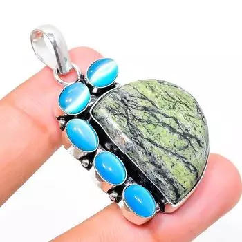 Подвеска из натурального полосатого зеленого опала, камня Моналиса из стерлингового серебра 925 пробы 1,93 дюйма K4M52