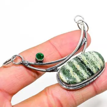 Подвеска из натурального полосатого зеленого опала, диопсида из стерлингового серебра 925 пробы 2,36 дюйма m0b08